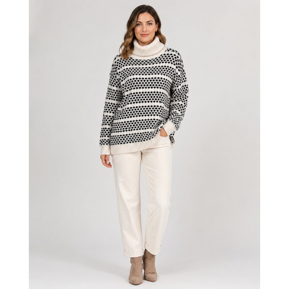 Ann Taylor Geometric‎ Stripe Turtleneck Sweater Womens Medium Wool Blend NEW